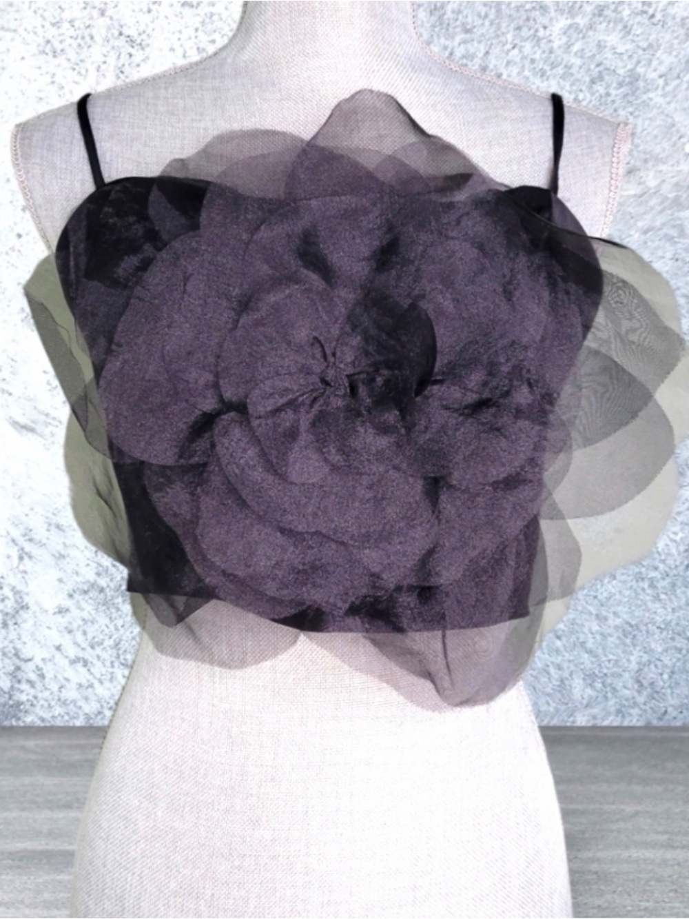Rachel Zoe Black Textured Rose Adjustable Strap Top NWT Medium